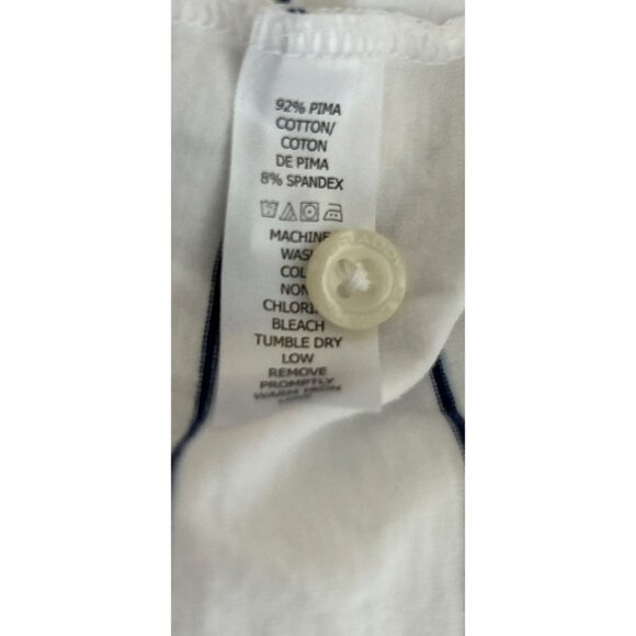 B DRADDY PIMA Cotton Polo Shirt Pocket Embroidered Logo White Blue Pinstripes - - Picture 7 of 8